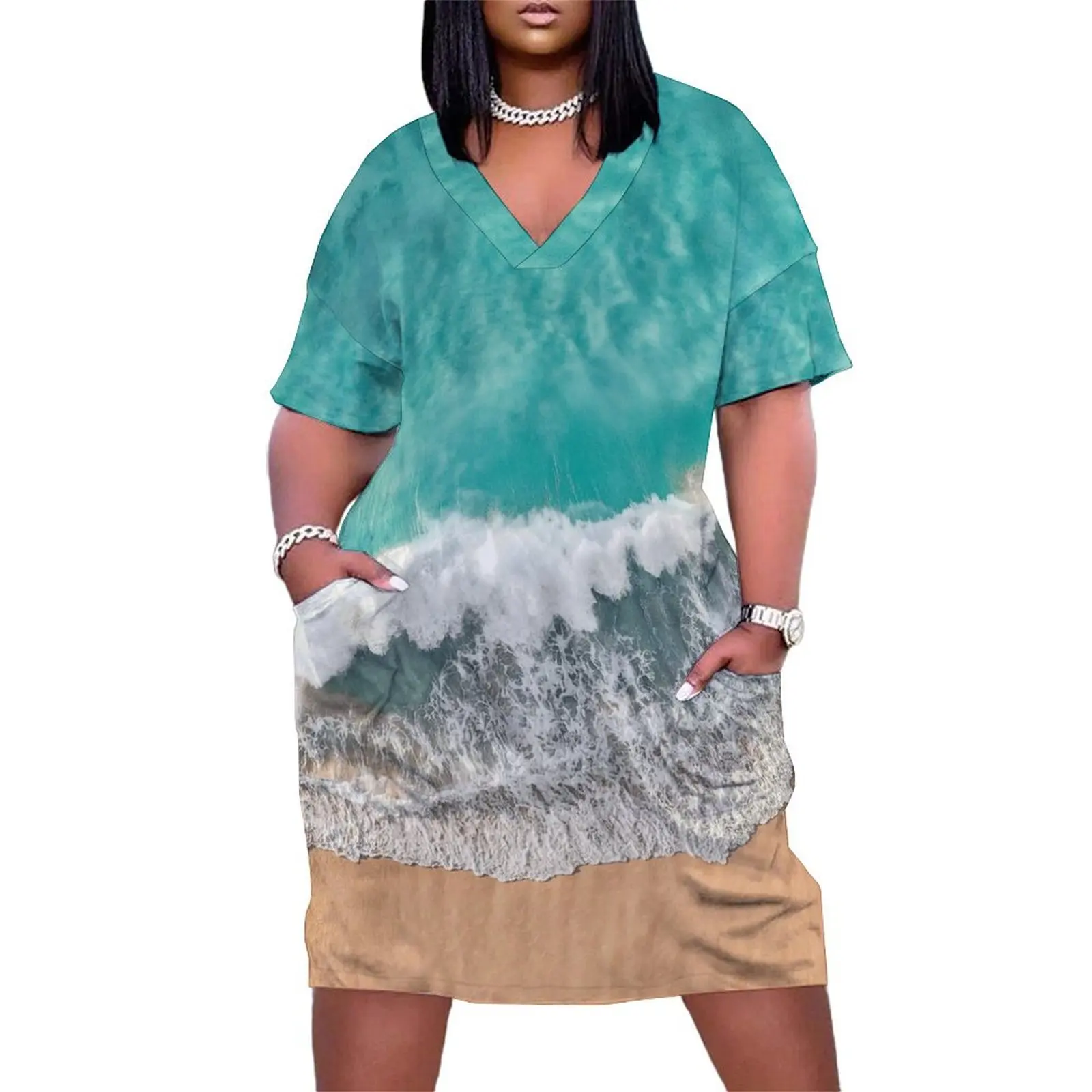 

Bright Blue Calm Ocean Shore Loose Pocket Dress dress for women 2025 Long dress