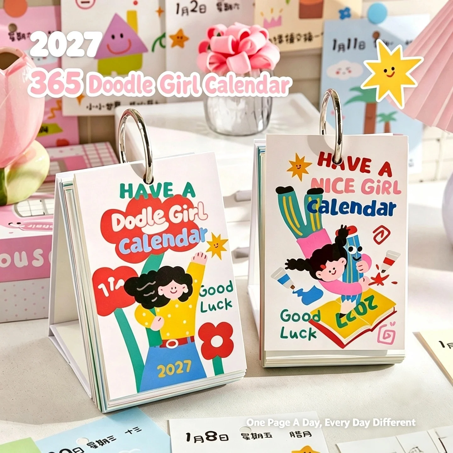 2027 Creative Doodle Desk Calendar - Fun Illustration Calendar, 365-Day Mood Tracker & Desk Decor, 2027 Fun Doodle Mood Calendar