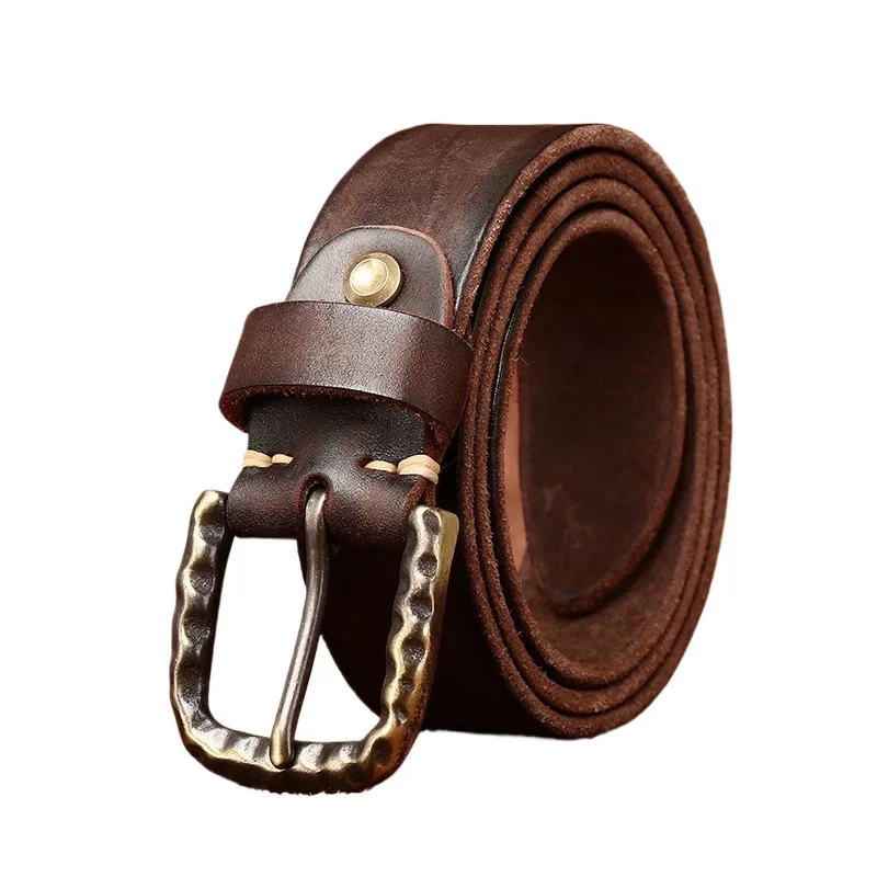 

3.8CM High Quality Pure Cowhide Thickening Genuine Leather Men's Brass Buckle Belts Retro Jeans Waistband Male Belts for Men