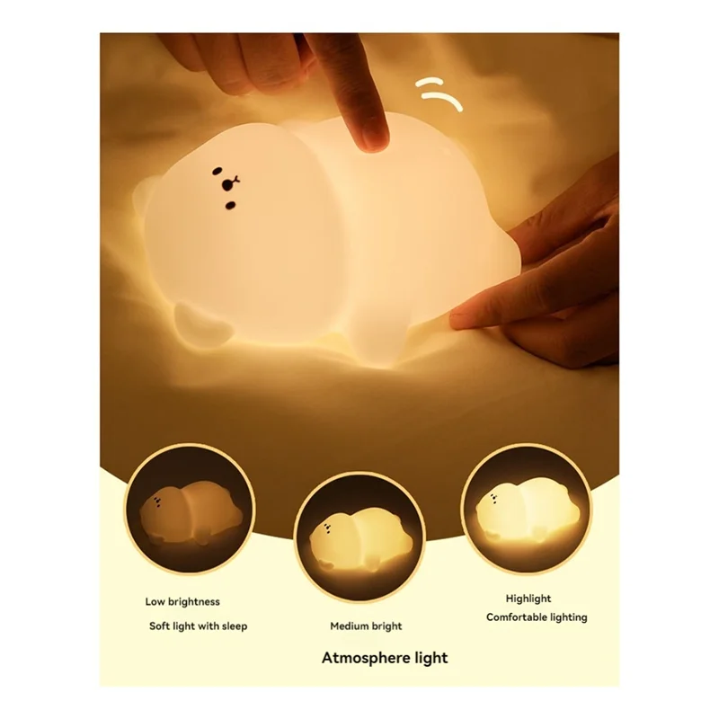 Silicone Lying Flat Bear LED Night Light Cute Animal Kids Night Lamp Touch Control USB Rechargeable Lamps For Kid-ABGL