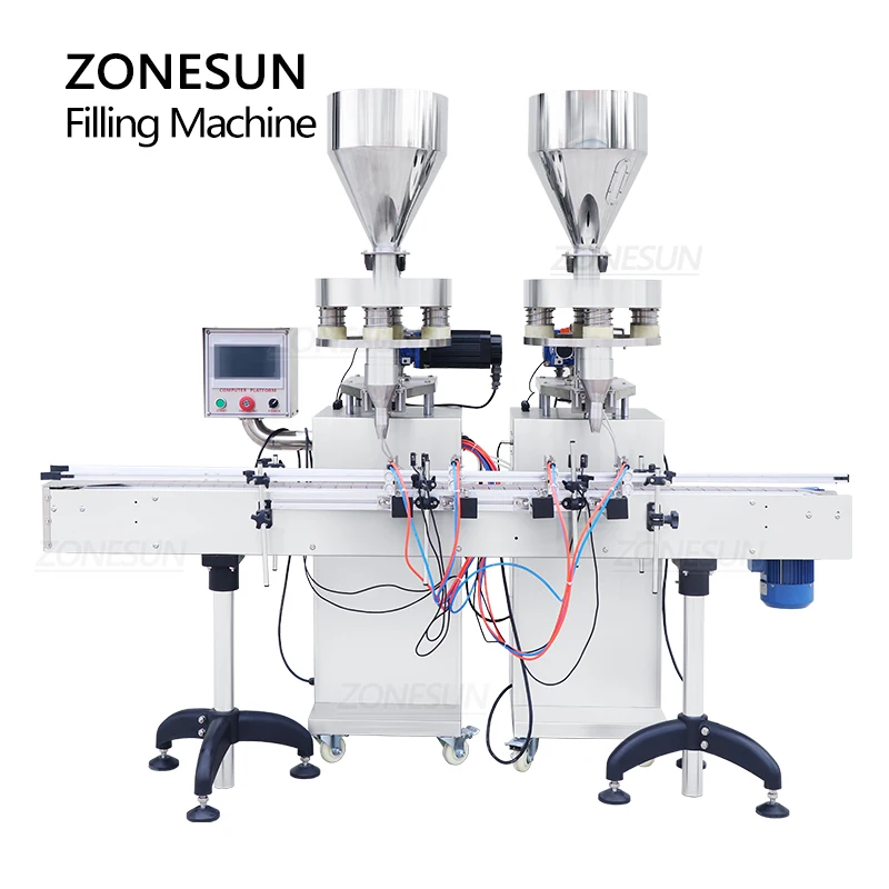 ZONESUN Automatic Filling Machine 2 Heads Granule Quantitative Filler Grain Plastic Glass Bottle Jar Production Machine