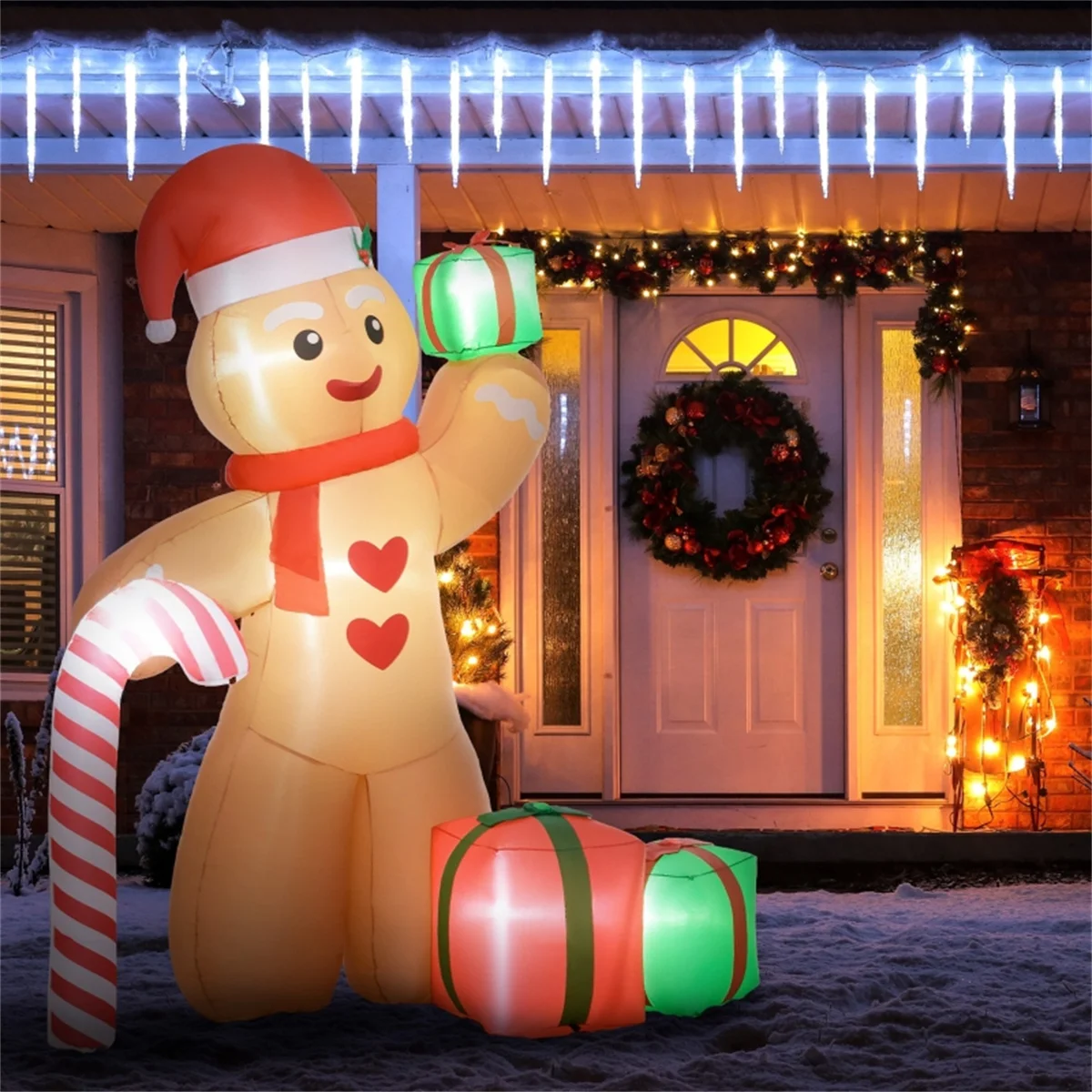 8 ft Christmas Snowman White LED lights create a jolly magical and eye-catching effect  Brown