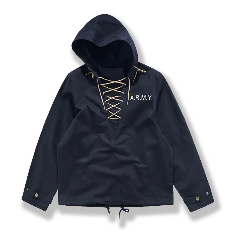 US Hooded Pullover Japanese Retro Fashion Parker Jacket Drawstring Neckline Workwear Jacket Male Casual Sweatshirts Printed Tops