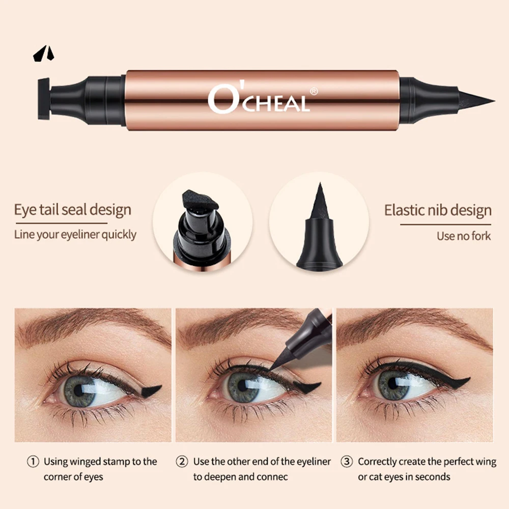 2-IN-1 Black Eyeliner Pen Wings Stamp Eyeliner Smoky Makeup Eyeliner Fast Dry Long Lasting Eyeliner Waterproof Liquid Eyeliner