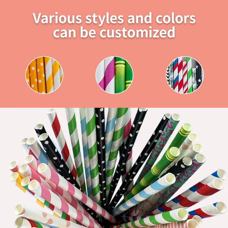 6*197MM Mixed Color non-Individually Wrapped Disposable Paper Straw for Drinkware,Birthdays and Festive Parties--100 Pcs