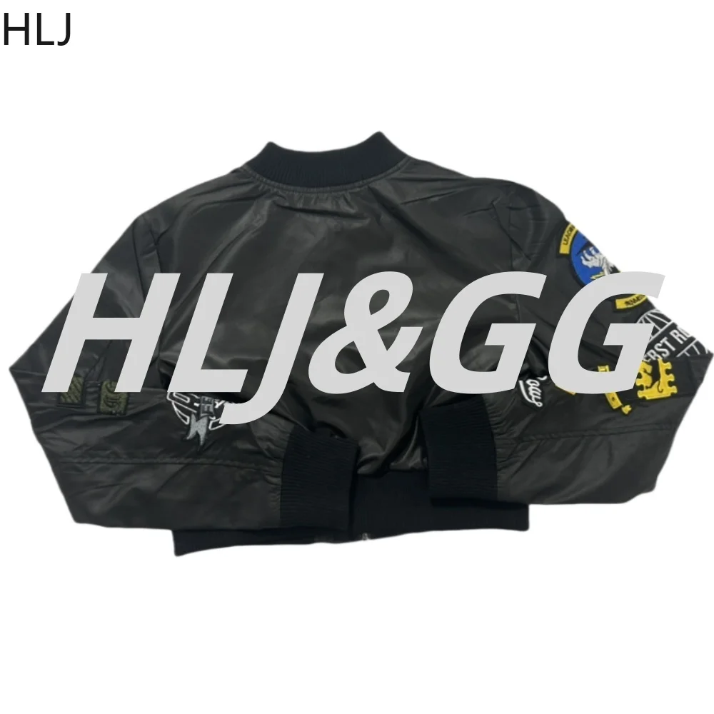 HLJ Y2K Fashion Letter Embroidery Baseball Jackets Women Zipper Long Sleeve Crop Coats Female Trendy Graffiti Tops Streetwear