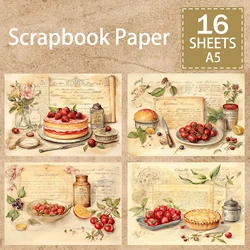 16 Sheets A5 Size Retro Cupcake Food Fruit Cherry Strawberry Background Vintage Grunge Journal Planning Scrapbooking