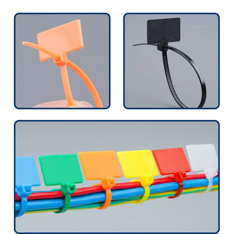 Pilikoll 100 Pezzi Etichette Per Cavi Box di Identificazione Set Riutilizzabili Marcatura cavi di Nylon con 50 Fascette Segnacavi Elettrici Trasparente Pieghevole Etichette per Computer, Gestione Cavi