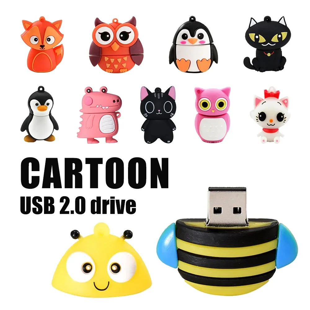 น่ารักการ์ตูนสัตว์เพนกวินแมวนกฮูก 64GB USB Flash Drive 8GB 16GB 32GB Pendrive USB 2.0 Memory Stick ไดรฟ์ปากกาไดโนเสาร์