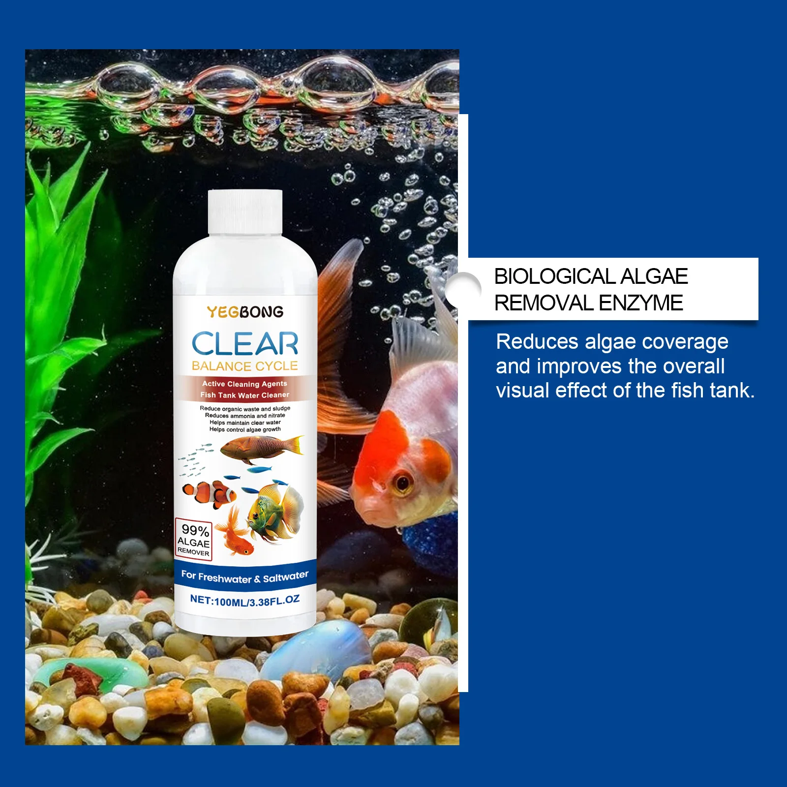 Aquarium Water Clarifier 100ml Freshwater Saltwater Fish Tank Cleaner Remove Sludge Waste and Control Algae Growth Fast Acting