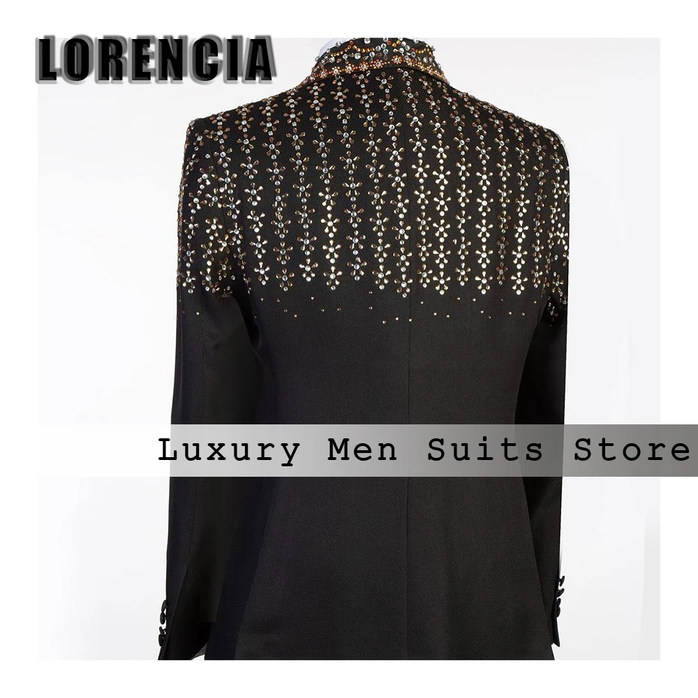 Rhinestone Crystal Men Suits Shawl Collar Double Breasted Wedding Party Tuxedos 2 Pcs Male Blazer Customized trajes para hombre