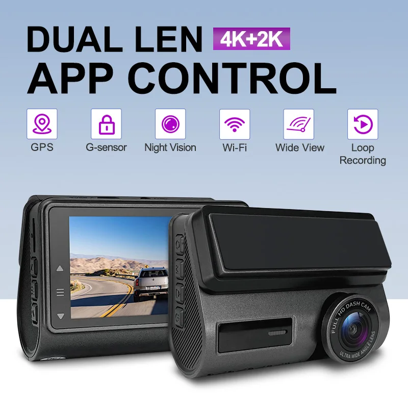 2Channel 4K UHD WiFi Dash Cam Front and Rear 2K Dashcam with loop recording Night visionG-Sensor car accessories