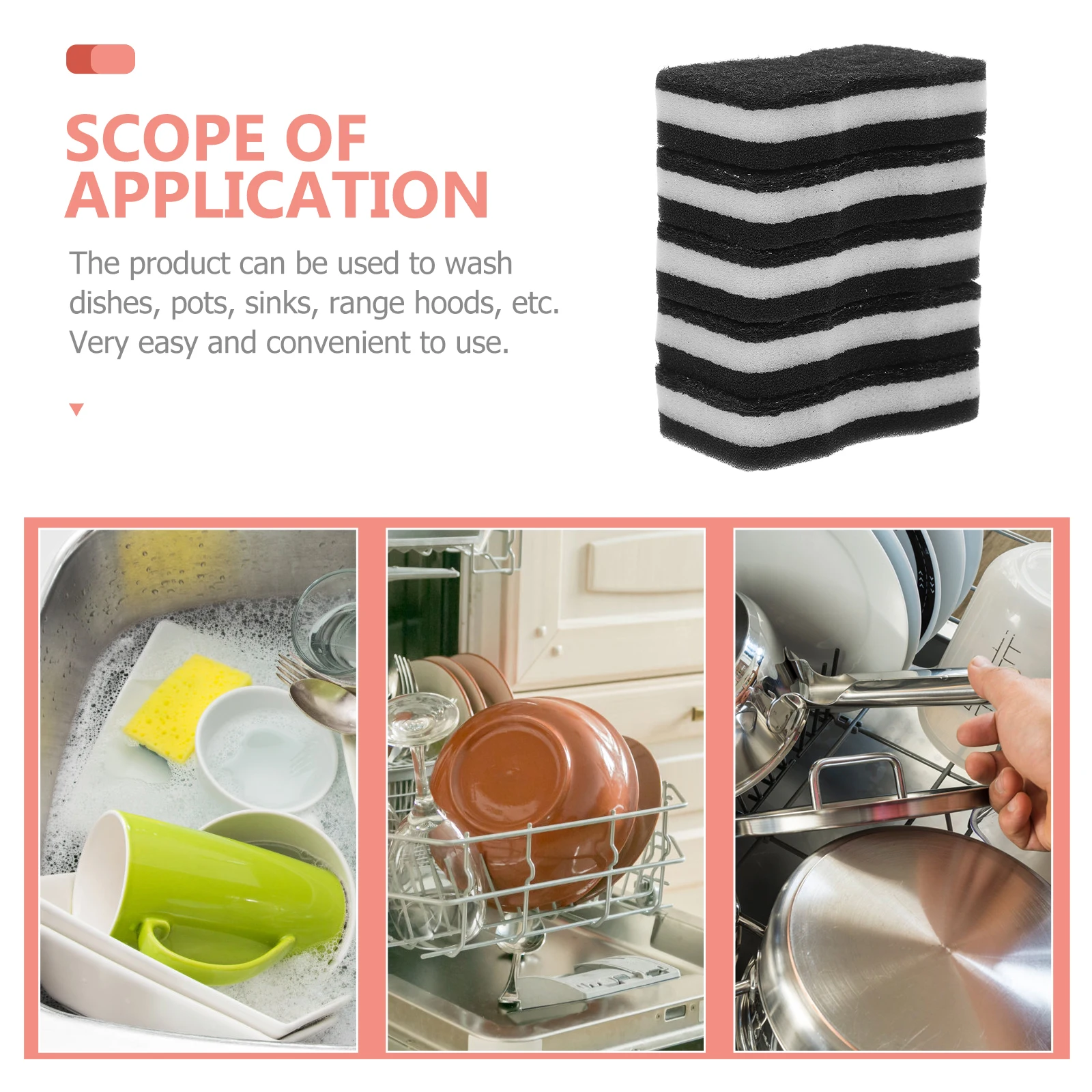 

5PCS Durable Cleaning Sponge Pads for Kitchen Bathroom Scrubbing Dual-sided Dishwashing Sponges Slim Waist Design Rich Bubbles