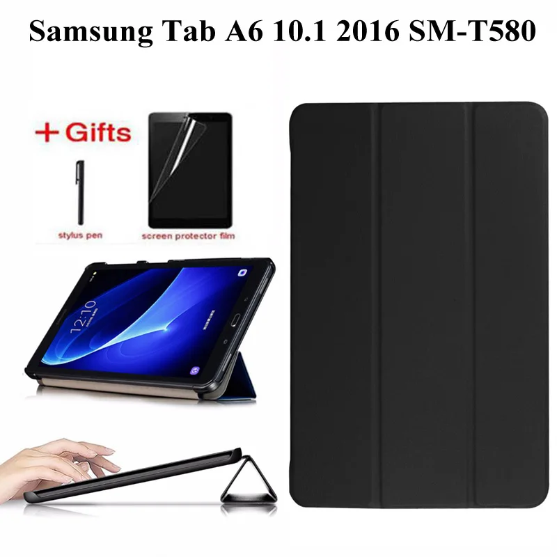 High quality PU Leather Case Cover for Samsung Galaxy Tab A6 10.1 2016 T585 T580 SM-T580 T580N Funda Case +Film+Pen