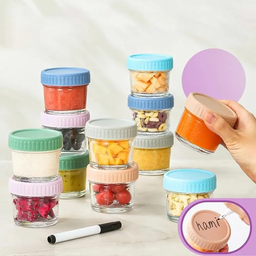 6pcs Mason Jar Glass Baby Food Jar Reusable with Lid Dipping Sauce Cup Leakproof with Scale Salad Dressing Container Cosmetic