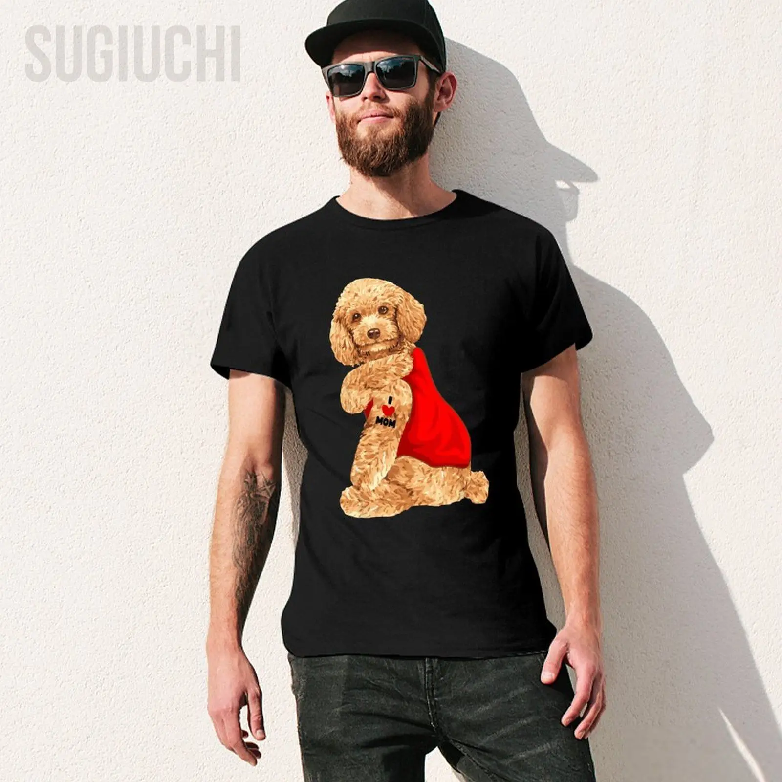 Unisex Men Poodle Dog I Love Mom Tattoo Lover Tshirt Tees T Shirts Women Boys 100% Cotton T-Shirt view 2