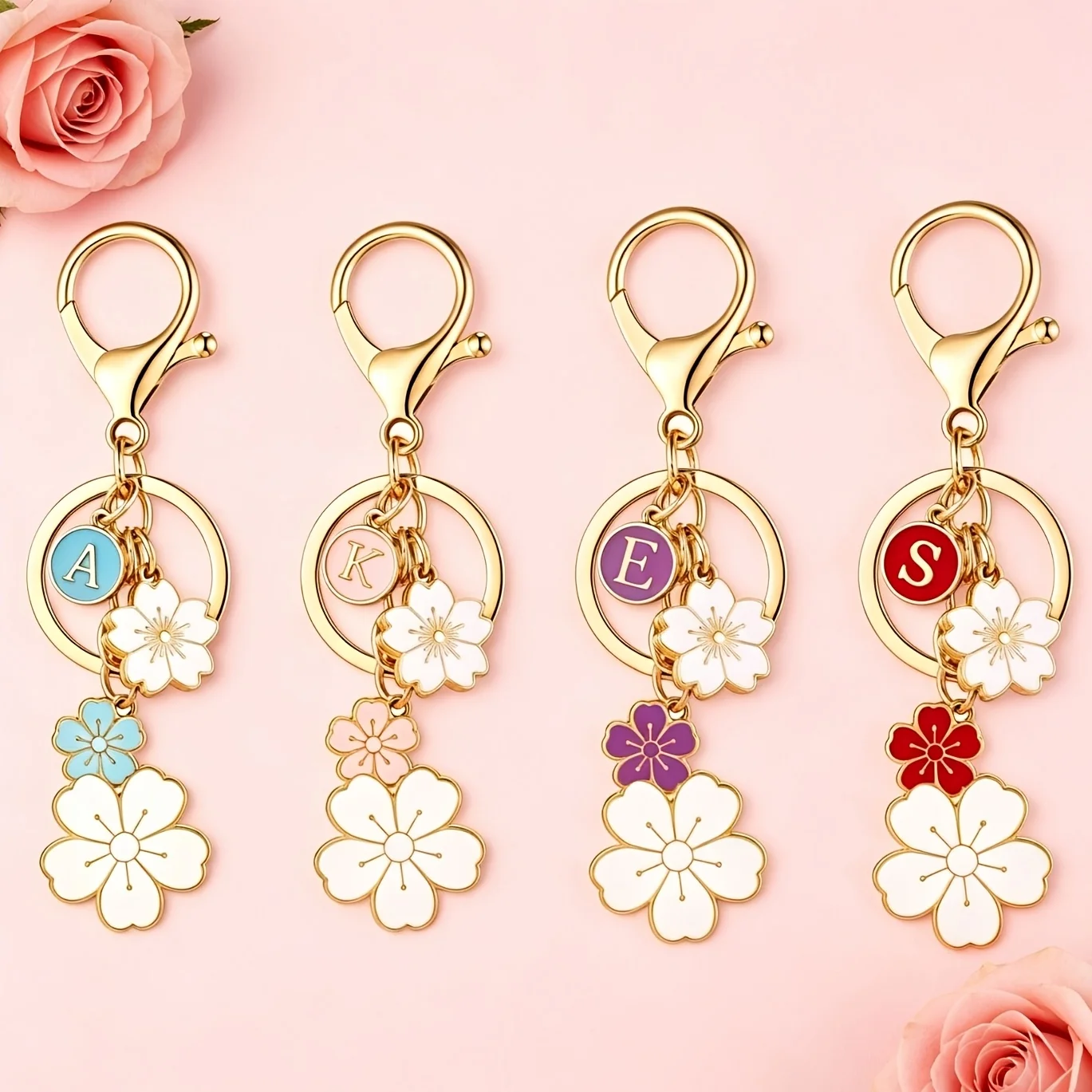 New Creative Floral Keychain for Women Cute Japanese Cherry Blossom Bag Charm Key Holder Fashionable Accessory