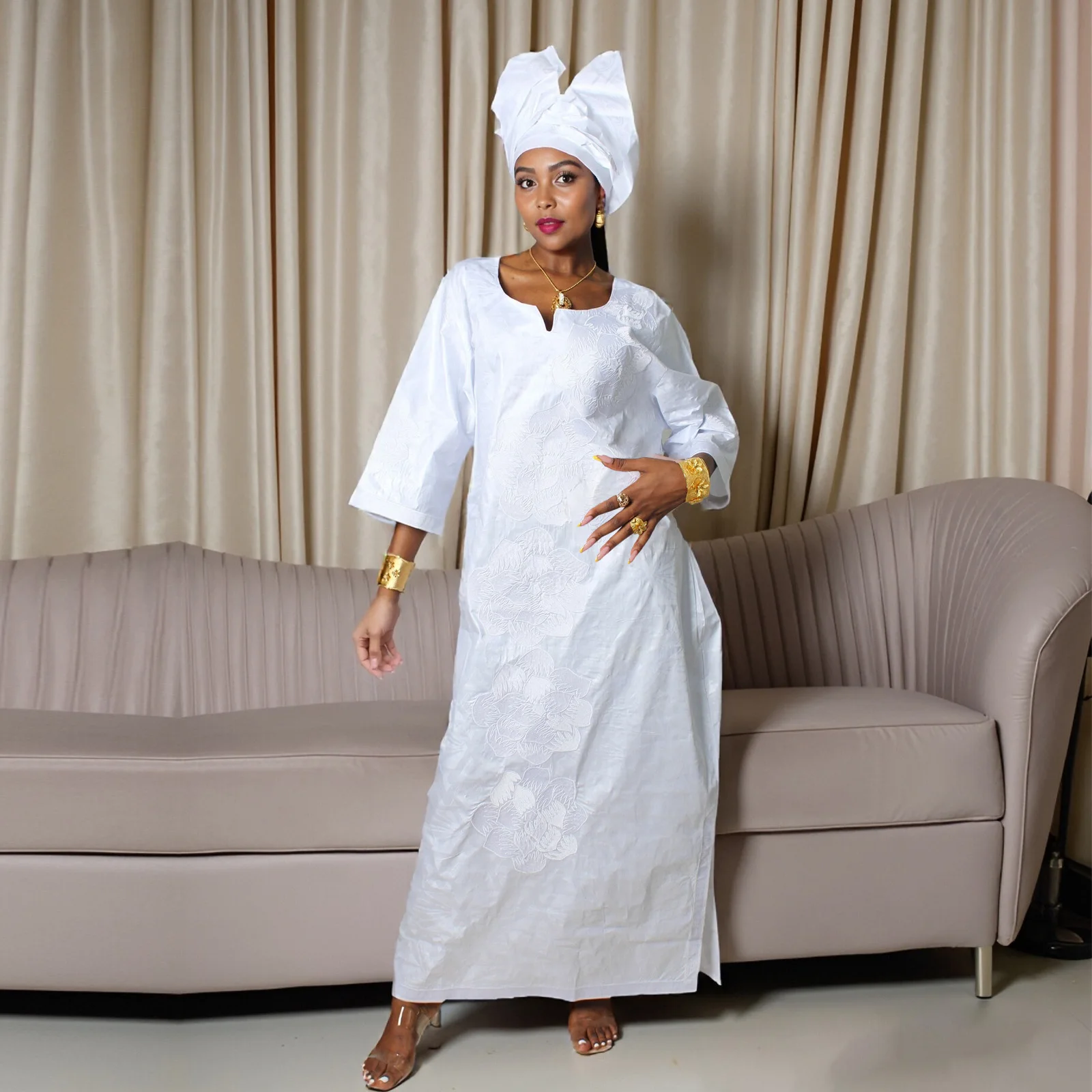 African Attire For Women Abaya Embroidery Plus Size Elegant Party Church Dress