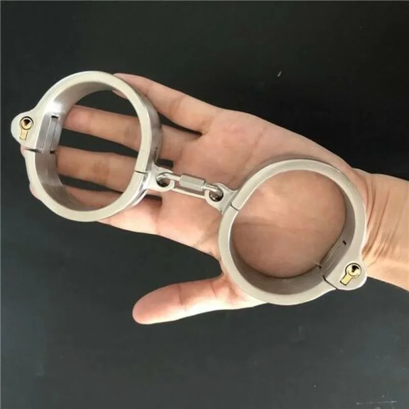 Stainless Steel Lockable Neck Collar Hand Ankle Cuffs Slave BDSM Tool Bondage Handcuffs Leg Irons Restraints Sex Toy for Couples