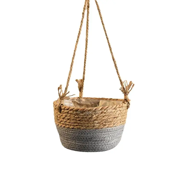 ABVJ-Garden Hanging Planter Macrame Plant Storage Basket Jute Rope Woven Indoor Outdoor Flower Pot Holder
