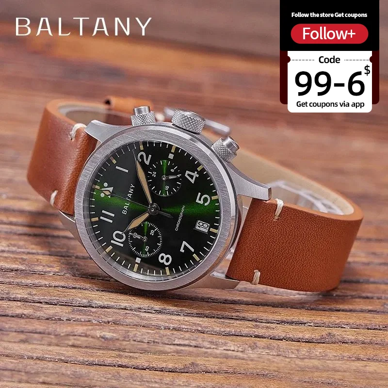 Baltany Polit Chrono S5057 Retro Luminous VK64 Sub-dial Calendar Movement 100M ​Affordable Micro Brand Men Wristwatch