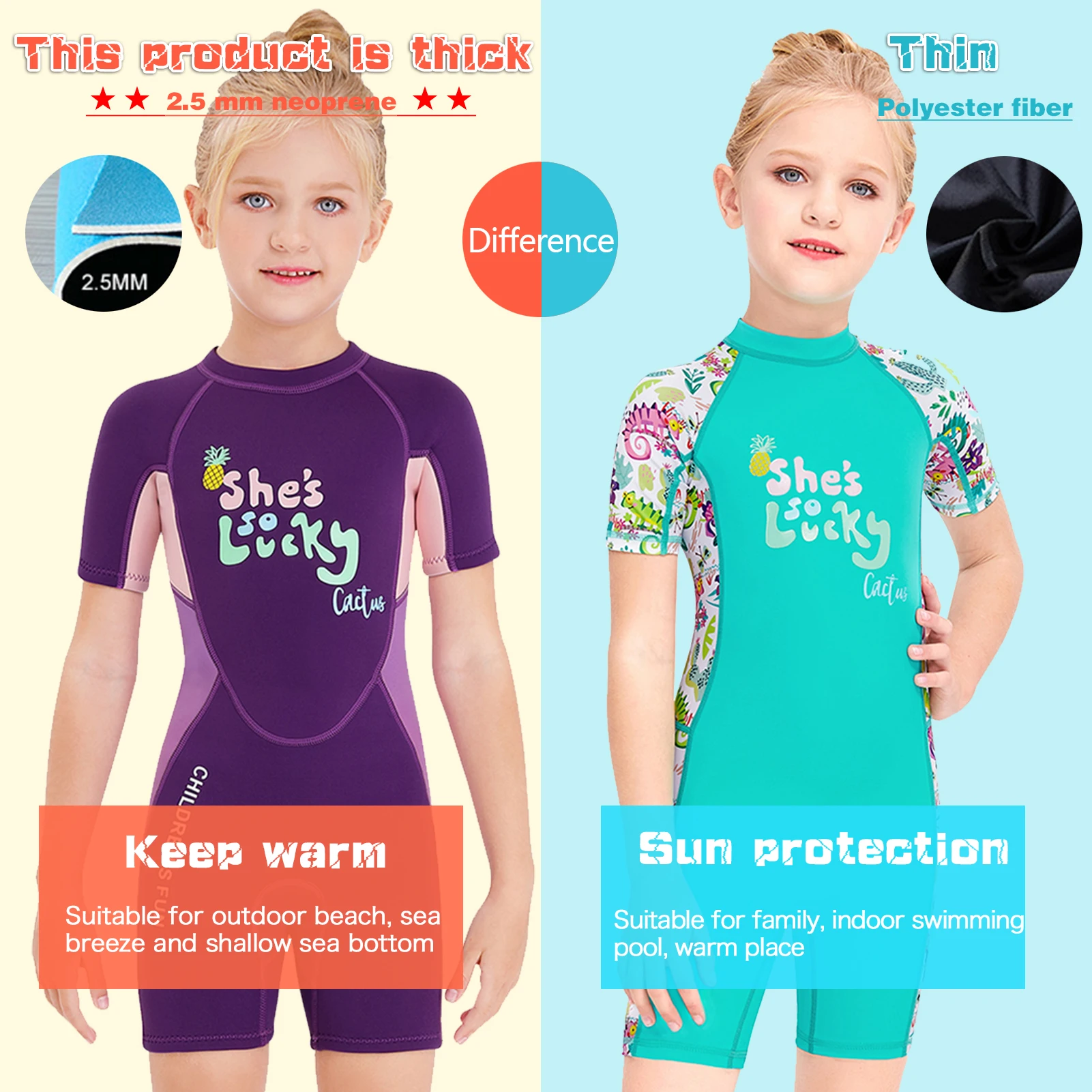 Children's Wetsuit,One-Piece Diving Suit,2.5MM Neoprene Girls Swimsuit, Printed Warm Anti-UV Surfing Clothing,Jellyfish Swimwear