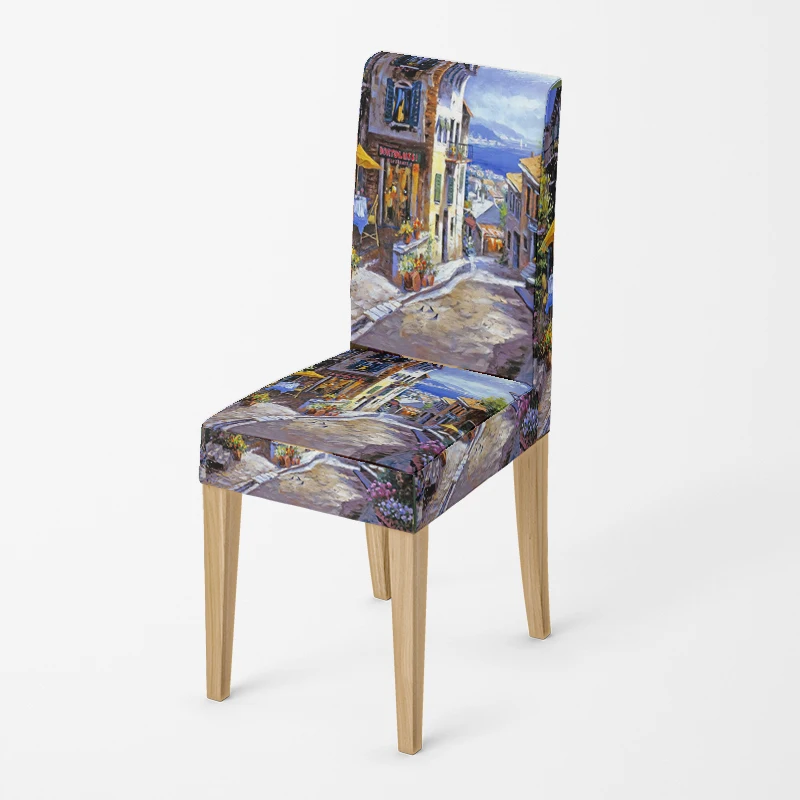 Home chair cover Oil painting style kitchen chairs Coversadjustable dining elastic fabricchairs covers chair cover for wedding