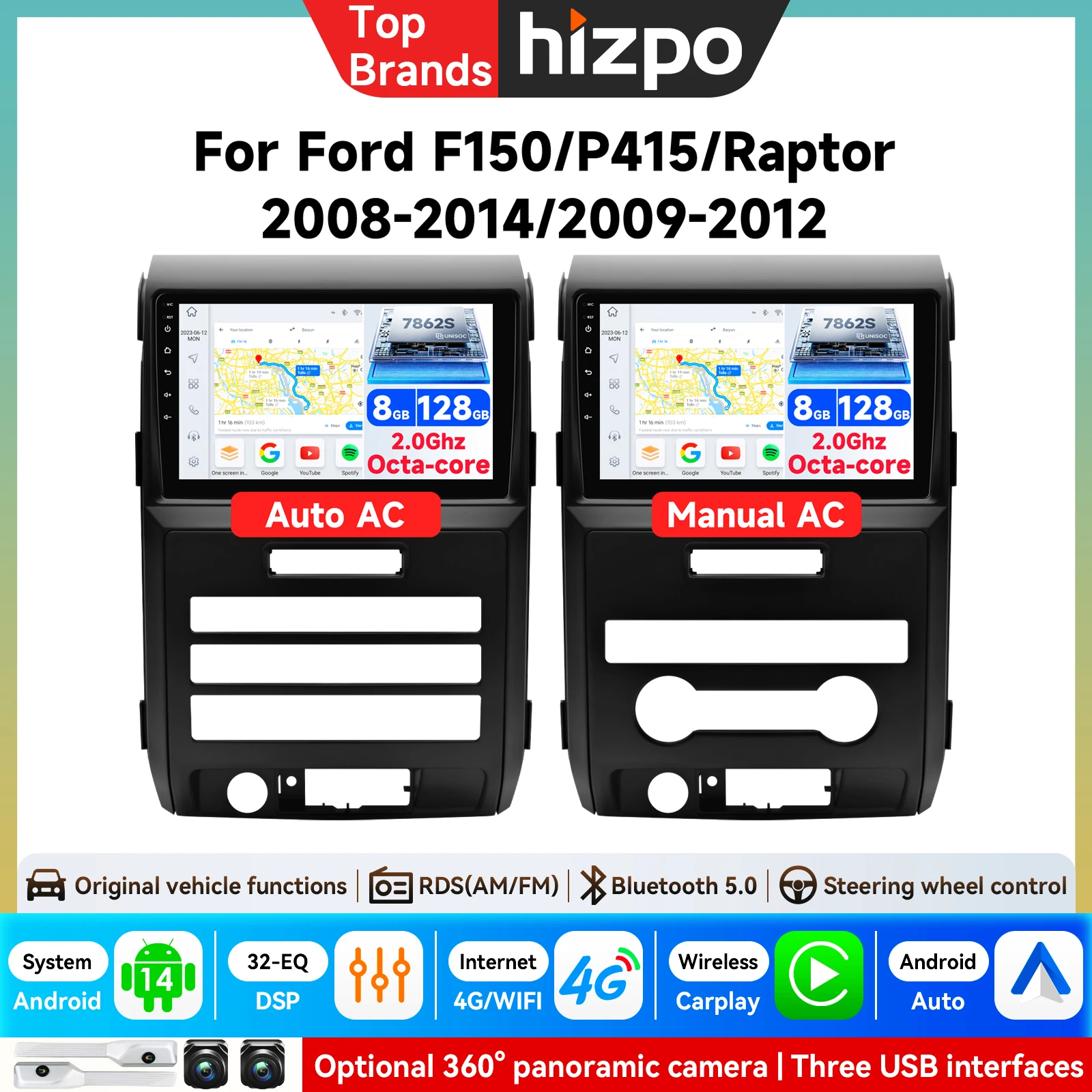 Sistemas de IA para Ford Raptor F150 P415, Radio Android para Auto, Carplay, Estéreo, Reproductor Multimedia de Audio y Video, GPS, Navegación