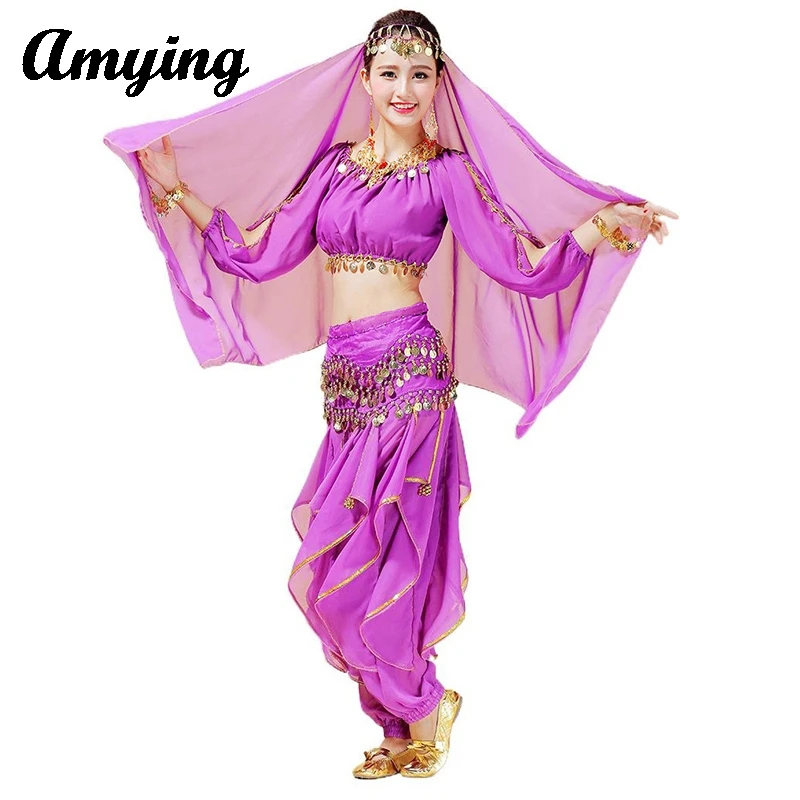 

5PCS Adults Sequin Performance Clothing Indian Belly Dance Costumes Set Sexy Arabic Women Dance Practice Training Clothes