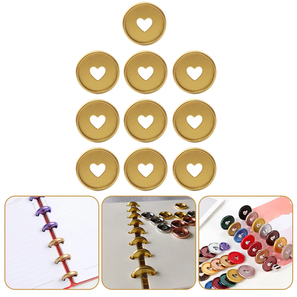 10 Pcs Note Book Mushroom Hole Binder Heart Disc Supplies Delicate Ring for Notebook Discs Golden Diary Binding Office