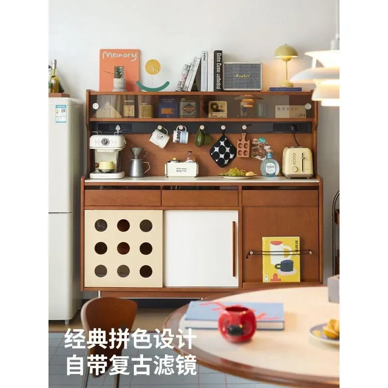 Solid Wood Dining Side Cabinet Antique Rock Slab Locker Living Room Entrance Storage Wall Mounted Integrated Tea Coffee