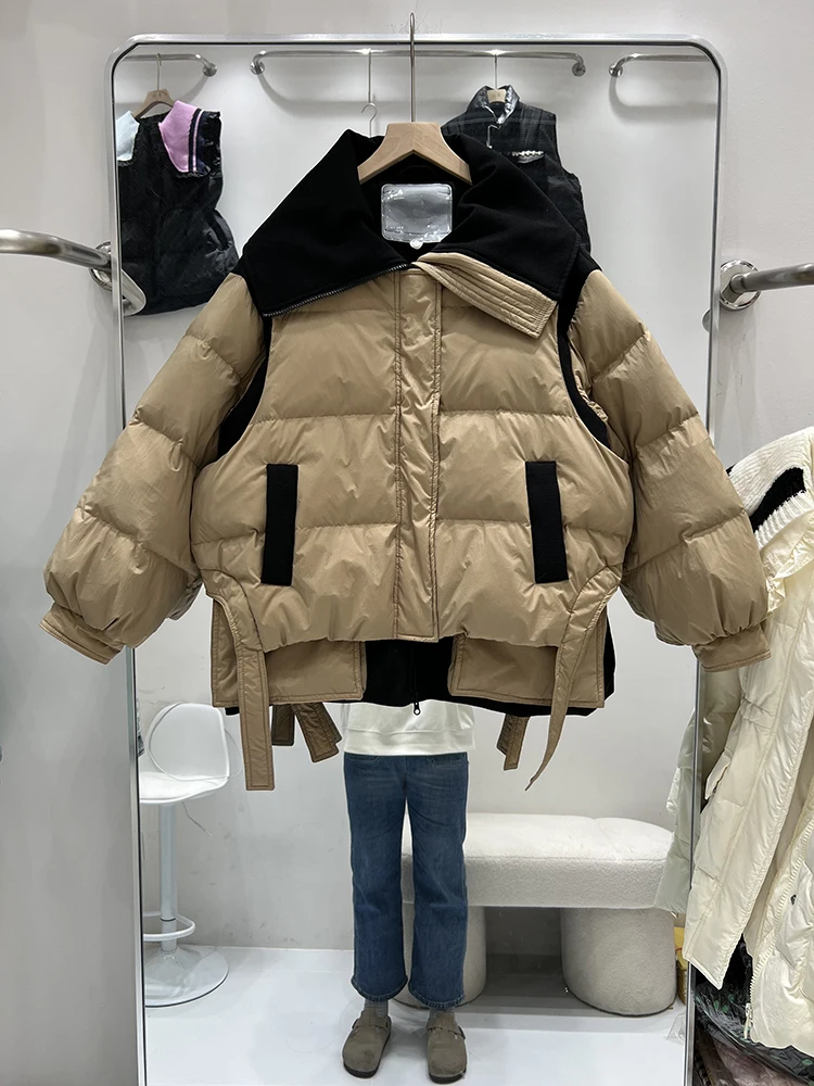 2022 Winter New Arrival Big Turn Down Collar 90% White Duck Down Jacket Vest Coat Two Piece Set Women