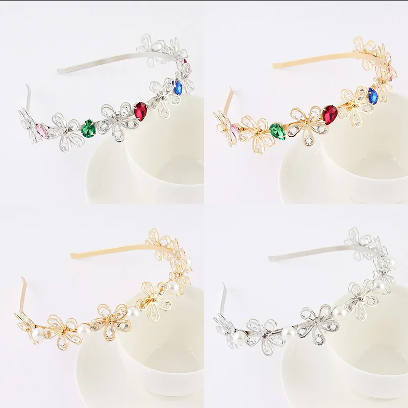 Gemstone Baroque Golden Headband Luxury Retro Colored Crystal Metal Portrait Head Wear Fashion Model Runway Headdress Hair Band