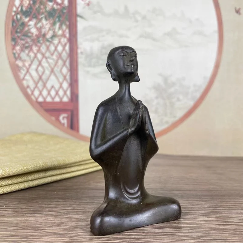 Copper Little Figurine, Novice Monk , Desktop Bronze Buddha Statue, Tea Ceremony Home Decor Craft