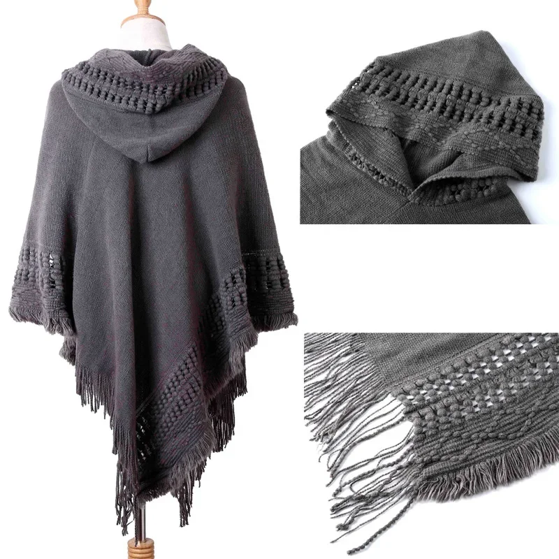 Nuevo Abrigo tipo capa con borlas para mujer, Poncho con flecos, abrigo a rayas oblicuas, chal bohemio, bufanda