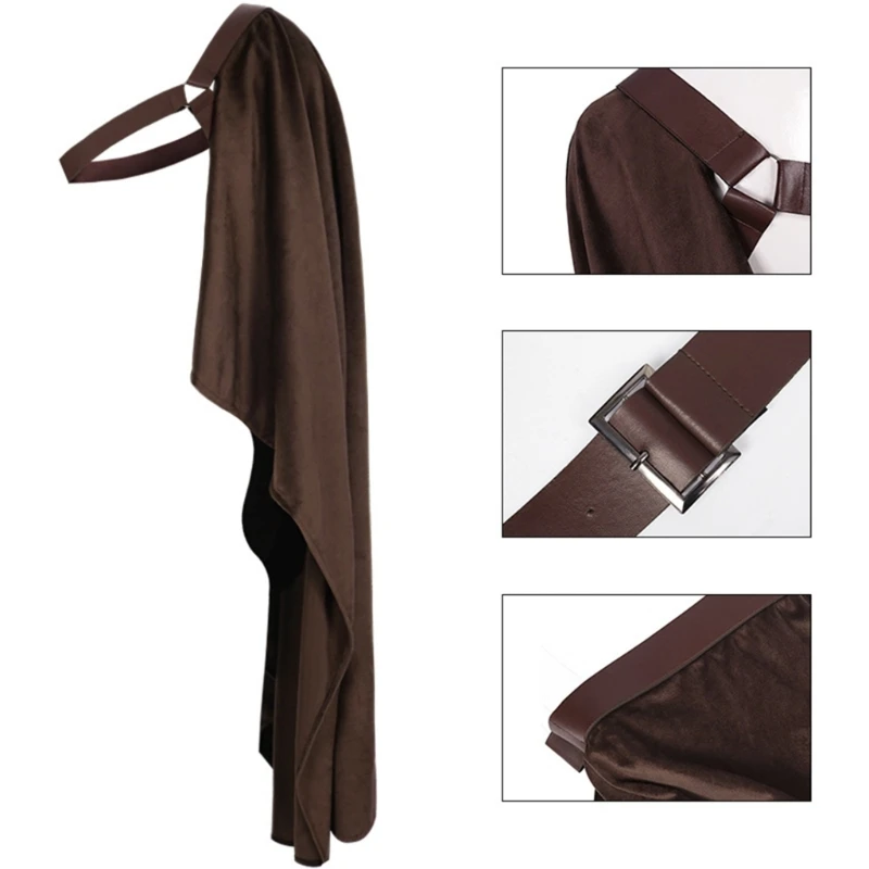 Demi-cape médiévale pour hommes avec lanières en cuir réglables pour Halloween, soirées cosplay, soirées à thème,