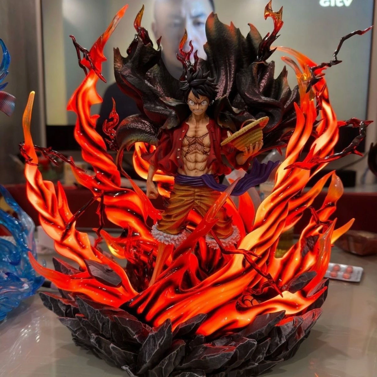 Genuíno 40cm uma peça macaco d. Luffy gk haoushoku haki anime figura de ação modelo colecionável luminescência resina estátua presente