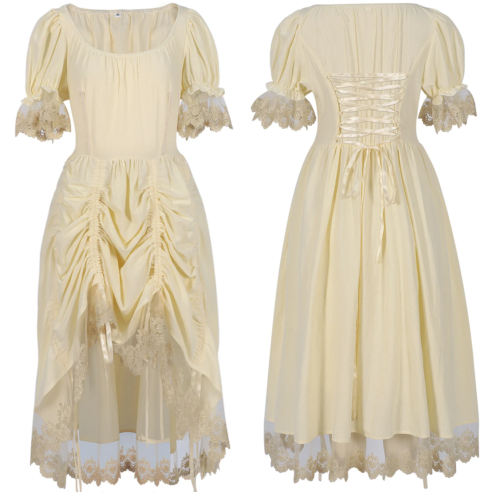 Medieval Renaissance Costume Short Sleeve Square Collar Ball Gown Princess Dress for Halloween Party Performance Clothing