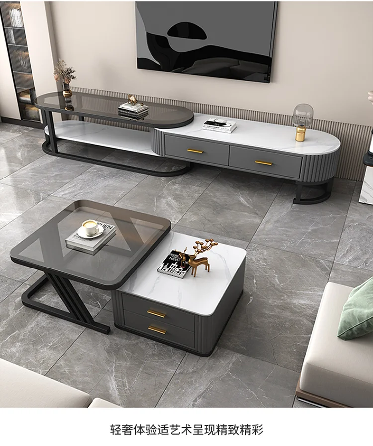 Living Room, Household, 2024 New Model,  Rock Board Coffee Table, Light Luxury Tea Table