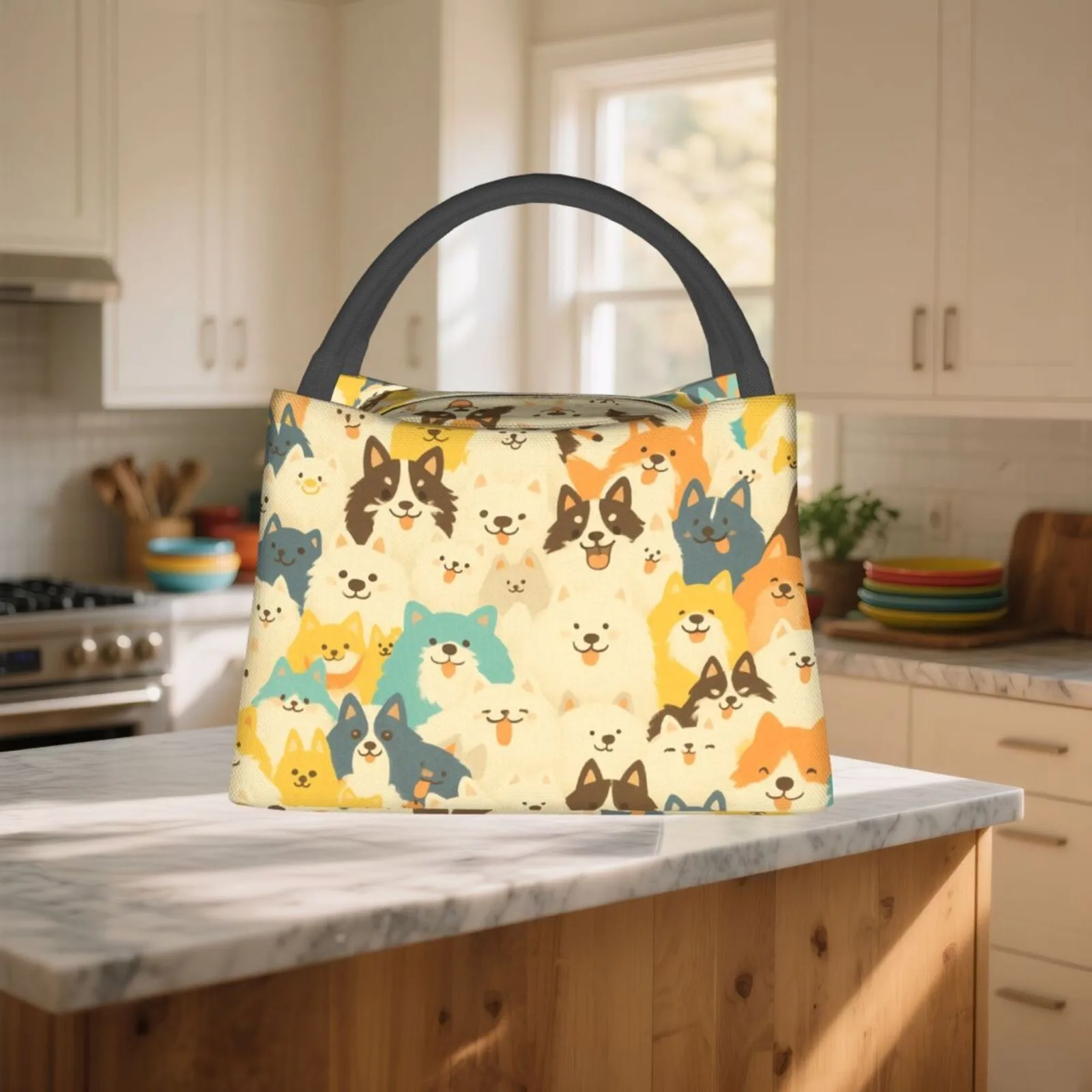 Cute Dog Faces Insulated Lunch Bag Reusable Thermal Food Container Durable Oxford Cloth Tote for Office Travel Picnic