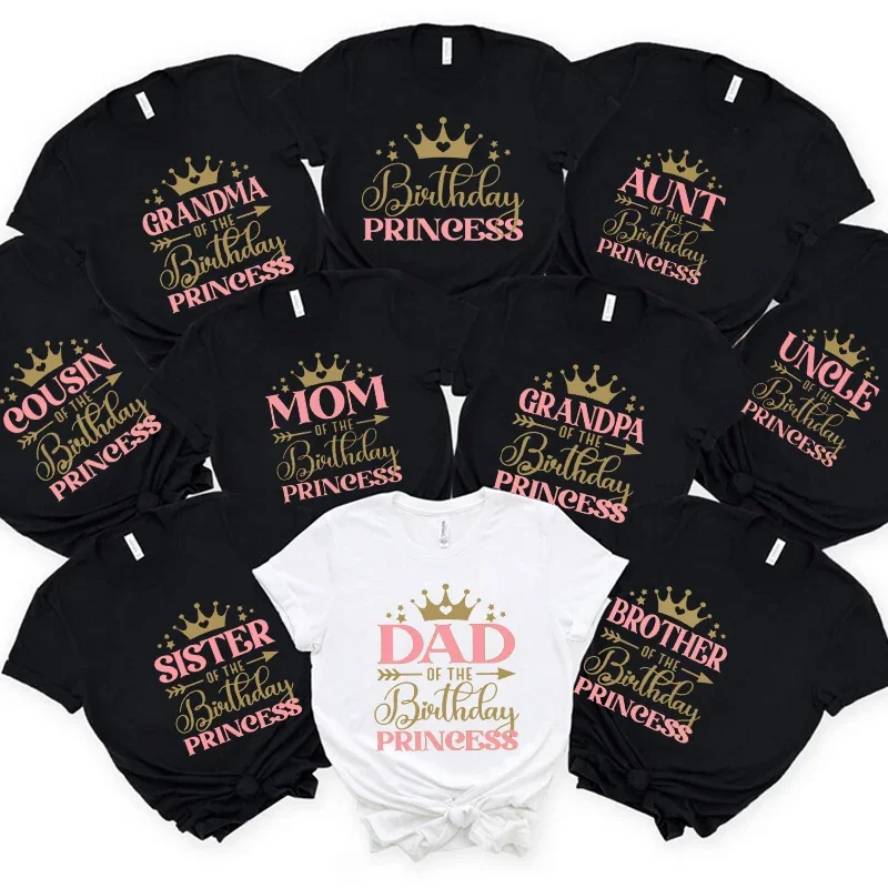 Fashion Birthday Princess Girls Party T-shirt Family Gathering Matching Sibling Tees Kids Adult Clothing Crown Graphic Y2k Tops