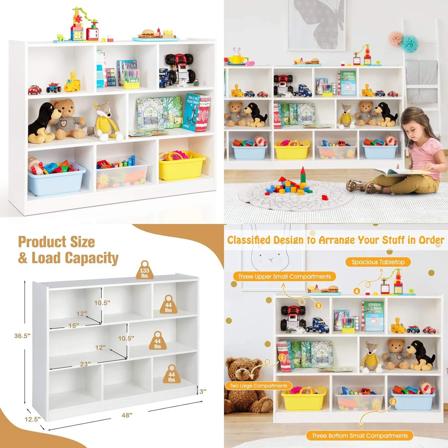 

Органайзер для хранения игрушек, 8-секционный стеллаж-витрина для книг и игрушек, 3-ярусный открытый деревянный шкаф для детского сада, на заказ