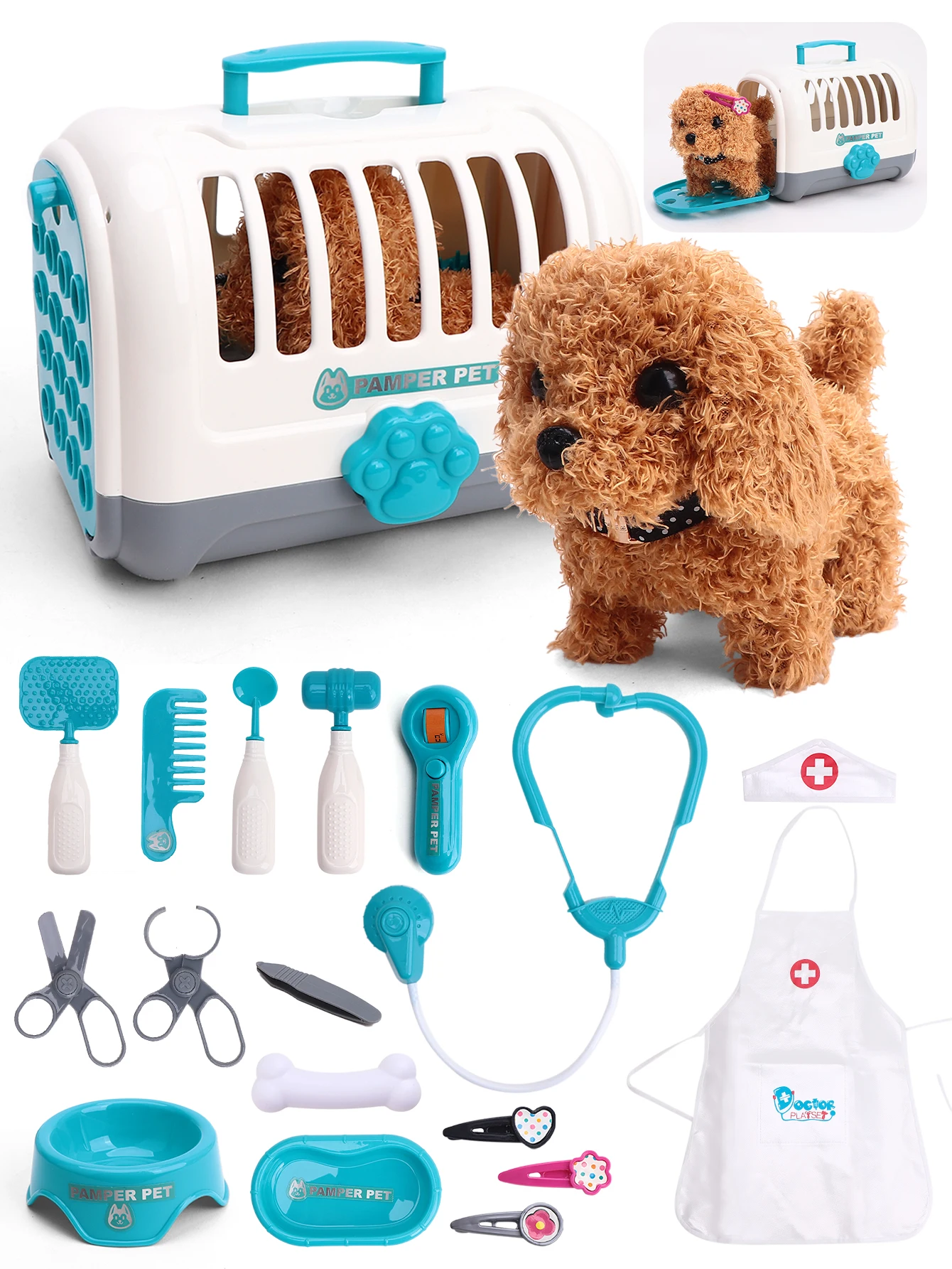 Médecin infirmière vétérinaire jeu de rôle jouets pour enfants aboiement électrique et chien marche avec cage de rangement jouets pour animaux de compagnie cadeaux