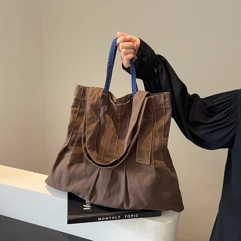 

1 piece of large capacity canvas bag for college students, casual shoulder bag for class, shopping bag, tote bag suitable for gi