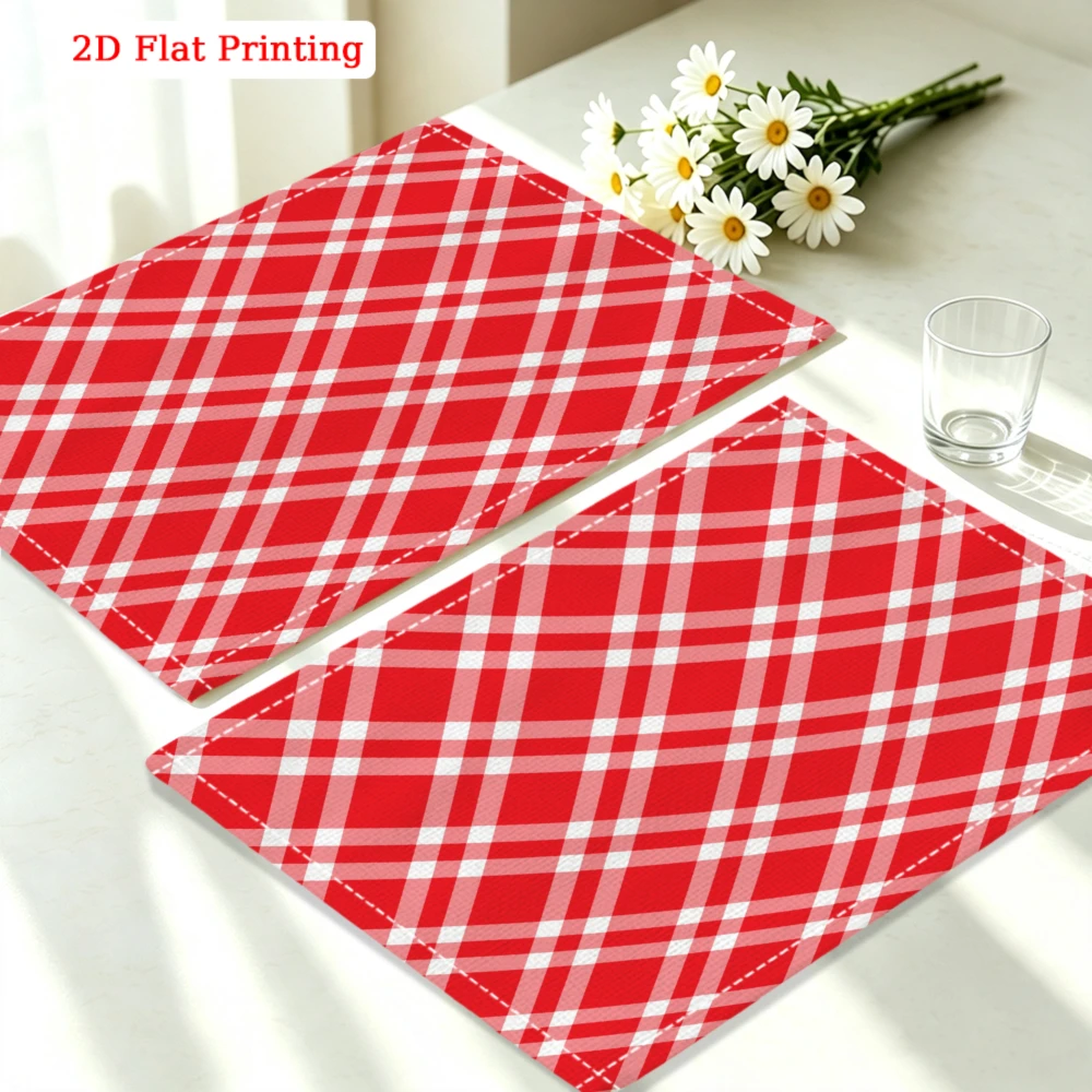 1pc Modern Red White Checkered 2D Flat Printed Placemat For Kitchen Dining Party Decoration 30x40cm
