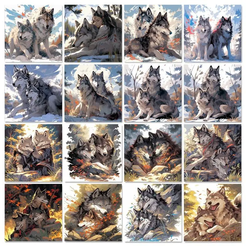 

GATYZTORY Frame Two Wolf Animals Abstract Painting Diy Digital Painting By Numbers Modern Wall Art Picture For Home Decor