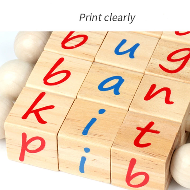 บล็อกไม้ตัวอักษรภาษาอังกฤษแบบมอนเตสซอรี่ ดีไซน์เฉพาะสำหรับเด็ก