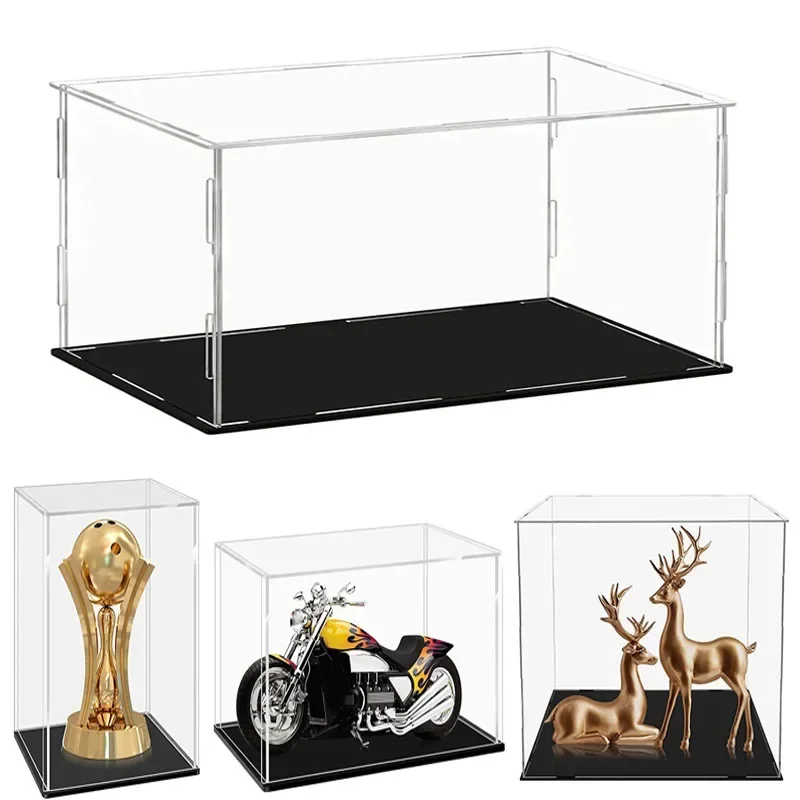 Caixa de exibição acrílica com fundo preto transparente, caixa de armazenamento de brinquedos, boneca de ação, caixa de exibição de classificação, decorações para casa