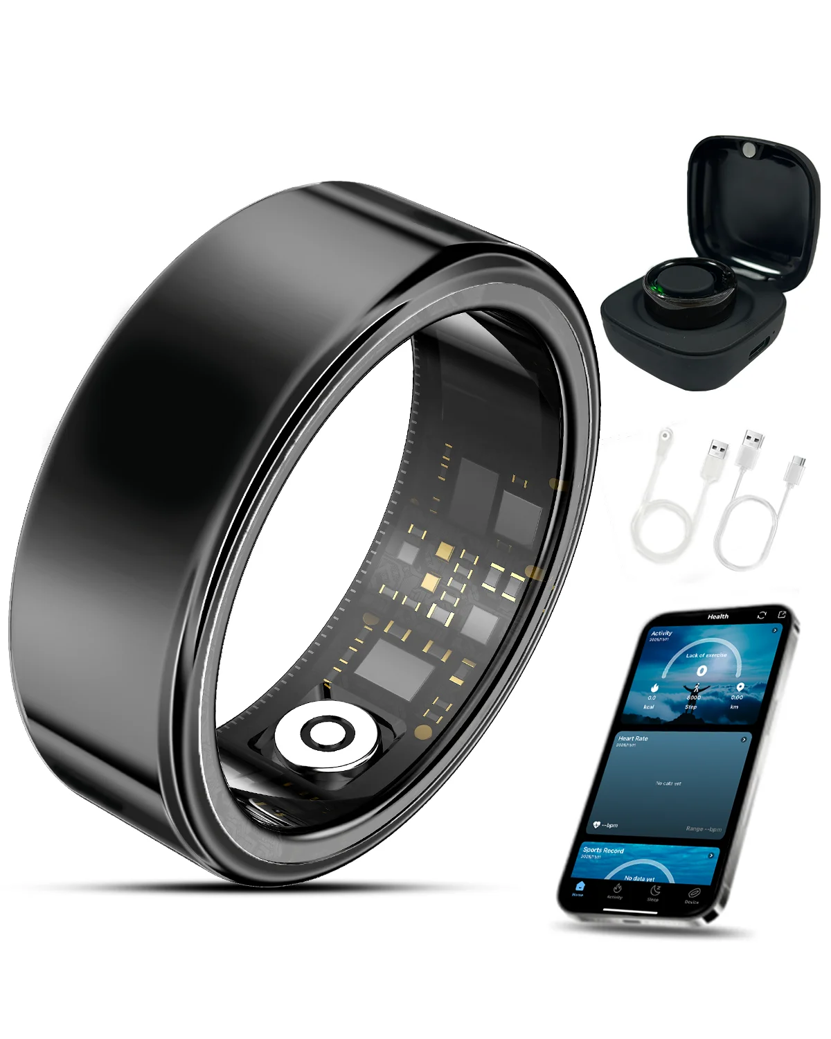 Wearable Smart Ring, Durable Stainless Steel, LightweightWireless Bluetooth, IP68 Waterproof Dustproof, Accurate SpO2Heart Rate Sleep Monitoring, Smart Notifications, Couple Giftfor Men and Women, No Subscription Required, iOS & AndroidCompatible outd