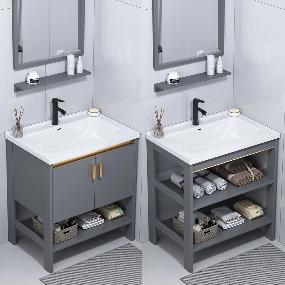 

Aluminum floor-to-ceiling wash basin Bathroom cabinet combination Small apartment Ceramic integrated balcony Wash table Pool Was